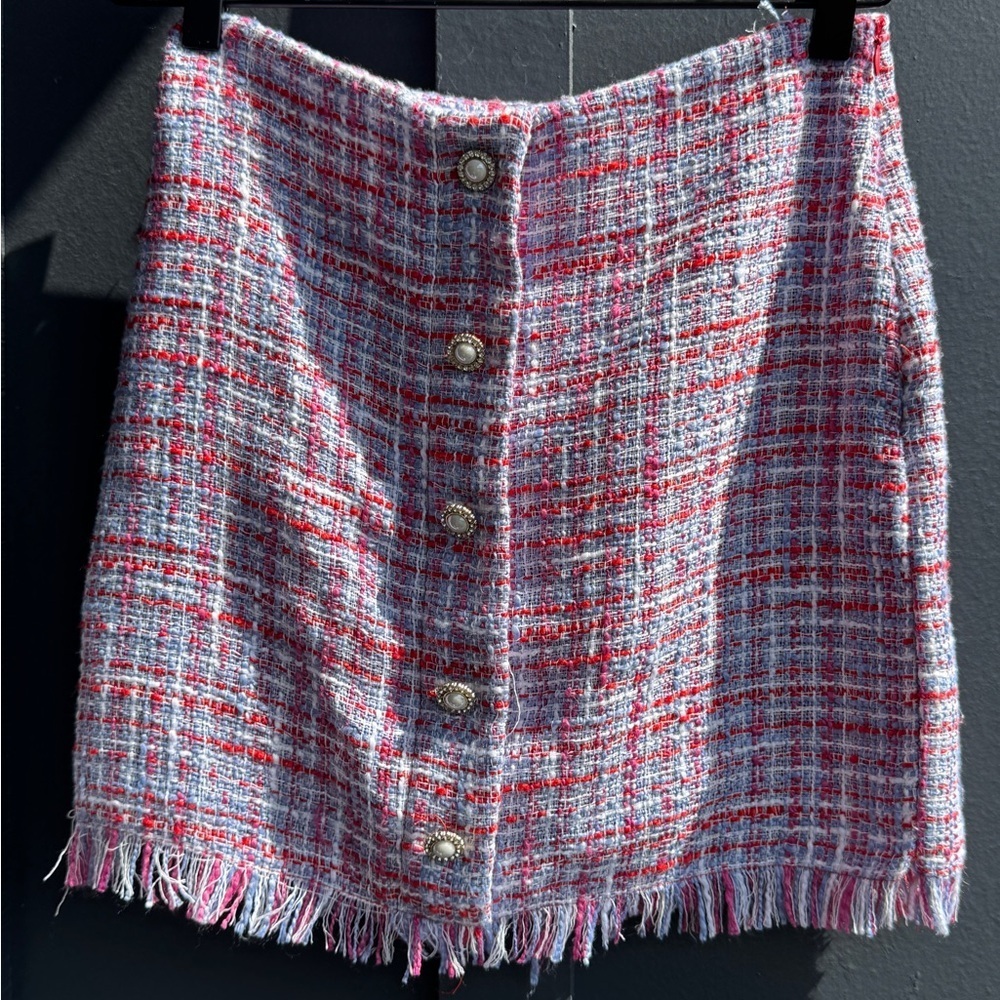 Zara Red‎ and White Tweed Mini Skirt